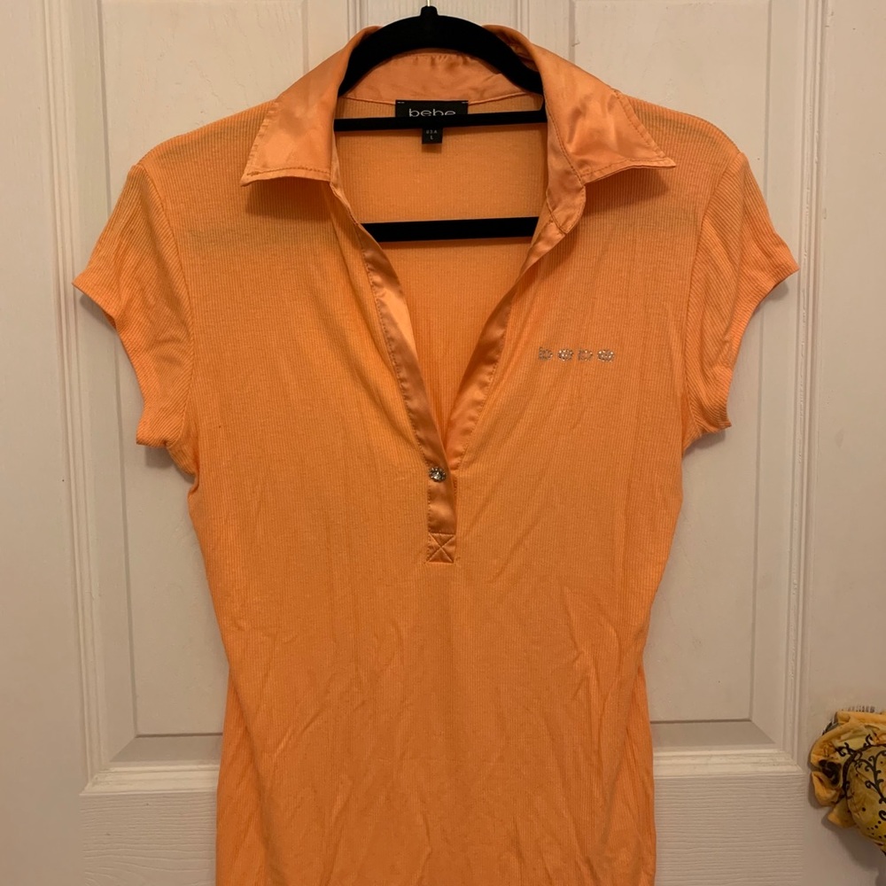 Bebe rhinestone logo polo shirt (Orange)